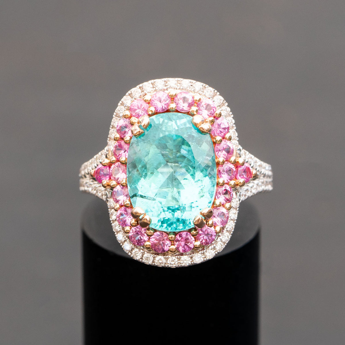 5.27 Natural Paraiba Tourmaline Diamond Ring, 18K white gold