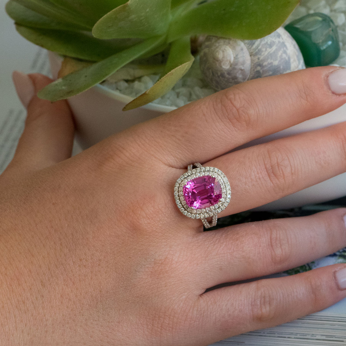 25.00 carat pink sapphire & natural diamond ring, Cocktail pink ring – Lilo  Diamonds