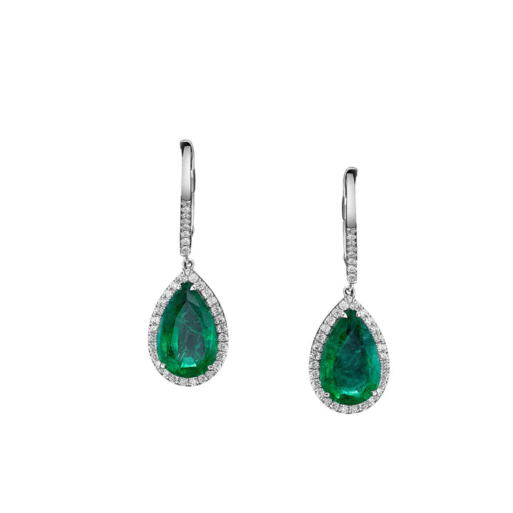 4.39 Carat Pear Shaped Emerald Cut Earrings with 0.33 Natural Diamonds