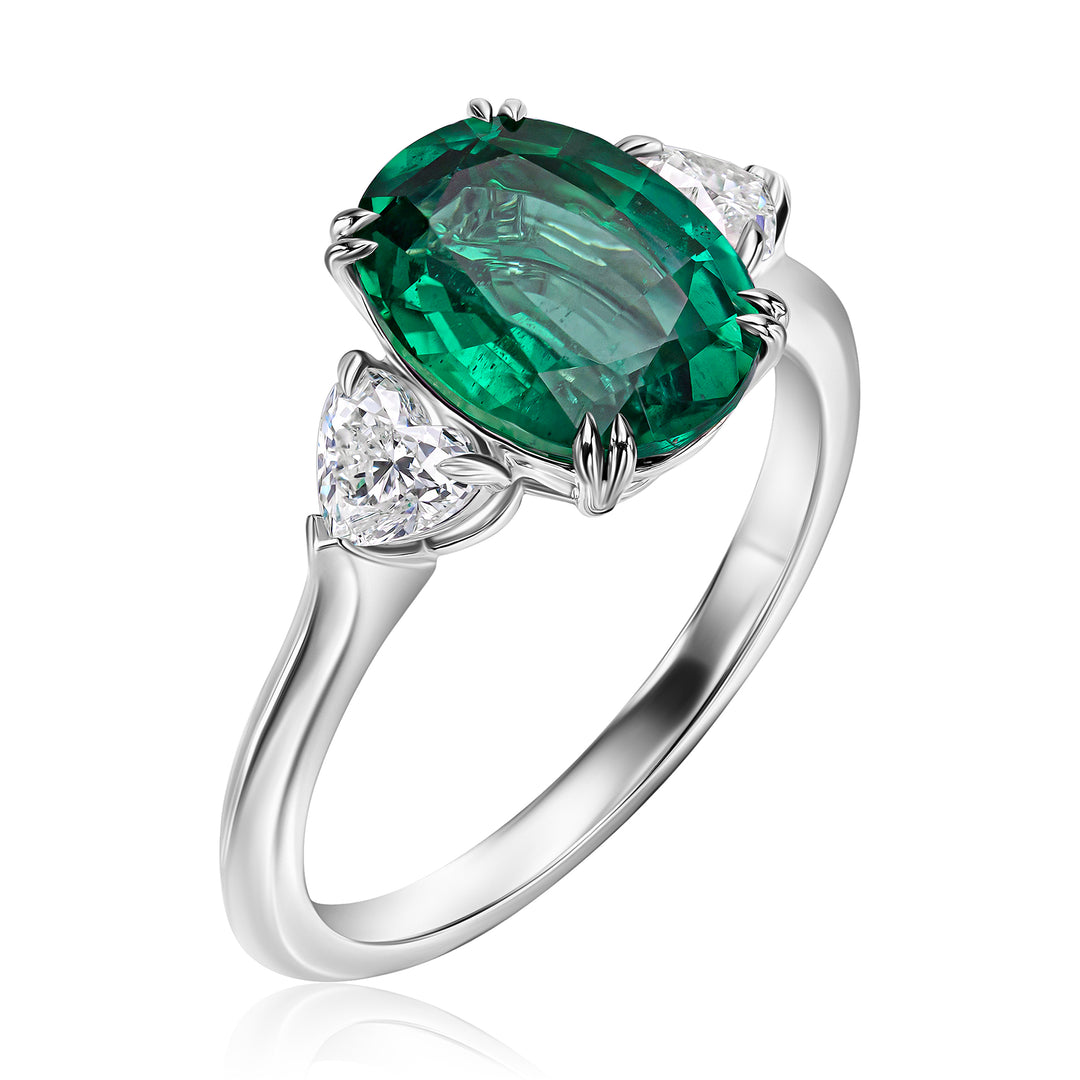 3.00 carat emerald ring with 0.40 carat natural diamonds