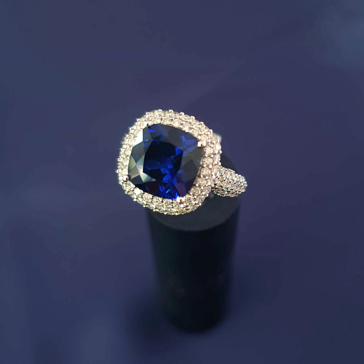 sapphire statement ring with diamonds, white gold