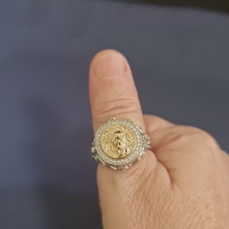 Anello con sigillo di leone per uomo Anello da uomo di lusso con diamanti in oro Anello da uomo grande Lilo Diamonds