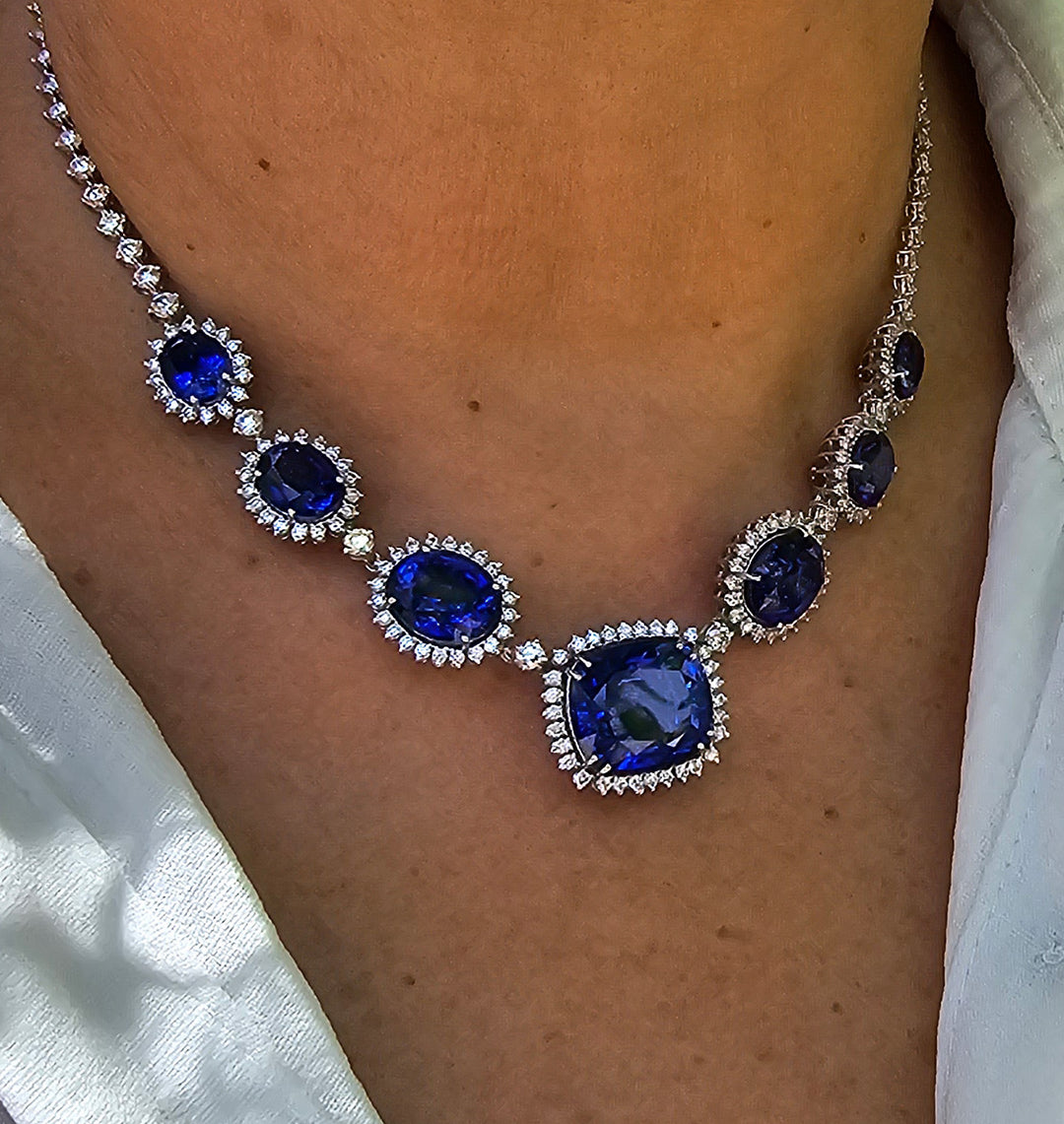 Jemma -46.00 carat sapphire and 11.93 carat natural diamond necklace