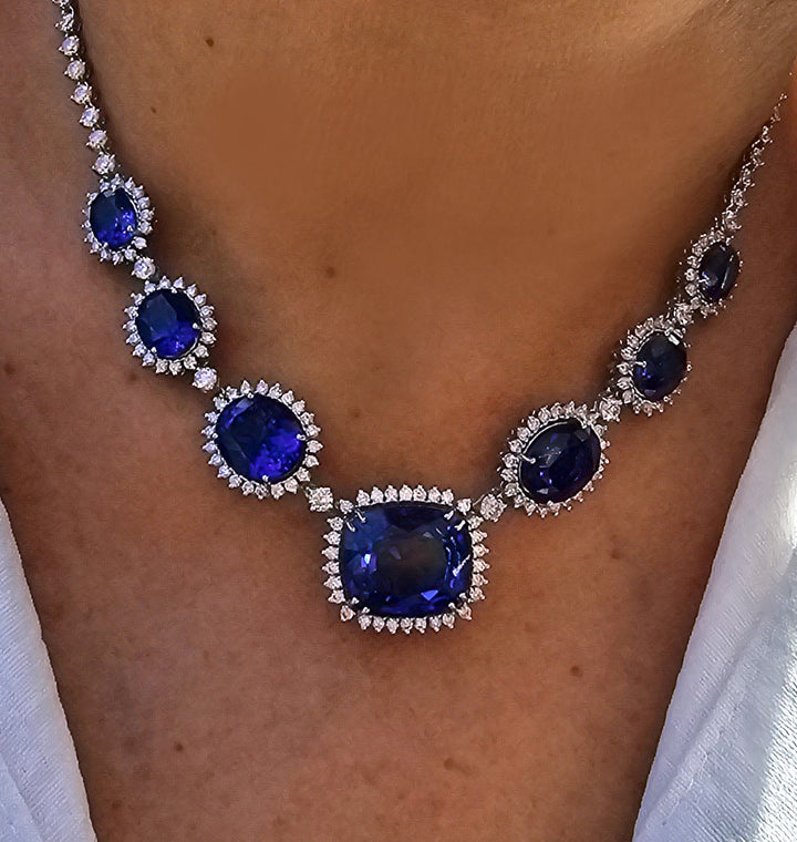 Jemma -46.00 carat sapphire and 11.93 carat natural diamond necklace