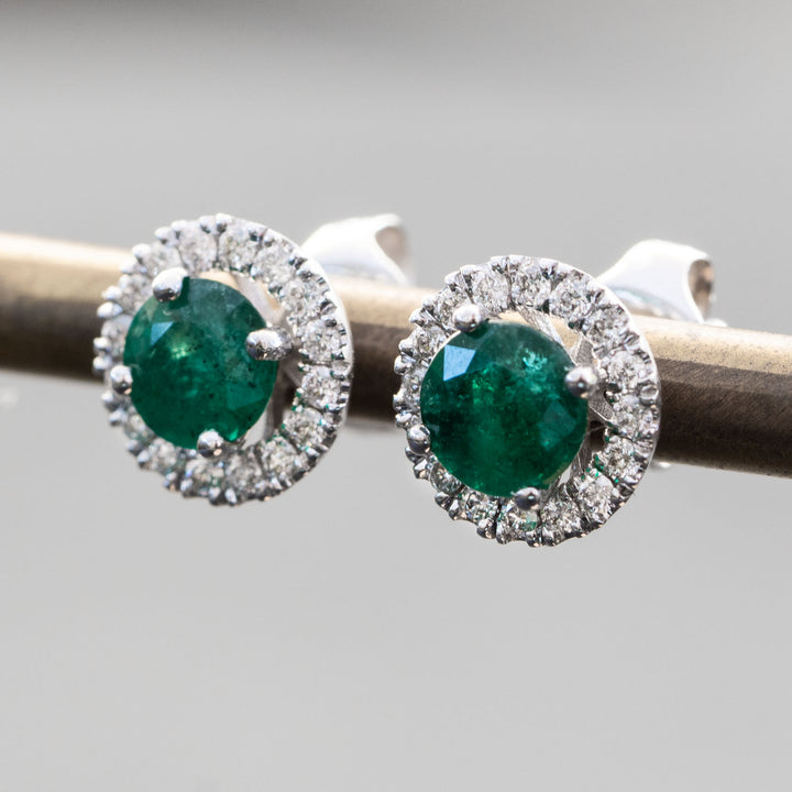 Evelina - 1.70 carat round natural emerald earrings with 0.20 carat natural diamonds - 2 IN 1