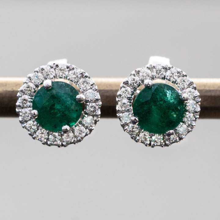 Evelina - 1.70 carat round natural emerald earrings with 0.20 carat natural diamonds - 2 IN 1