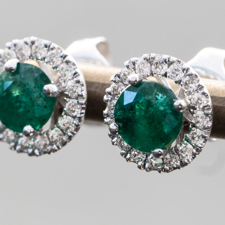 Evelina - 1.70 carat round natural emerald earrings with 0.20 carat natural diamonds - 2 IN 1