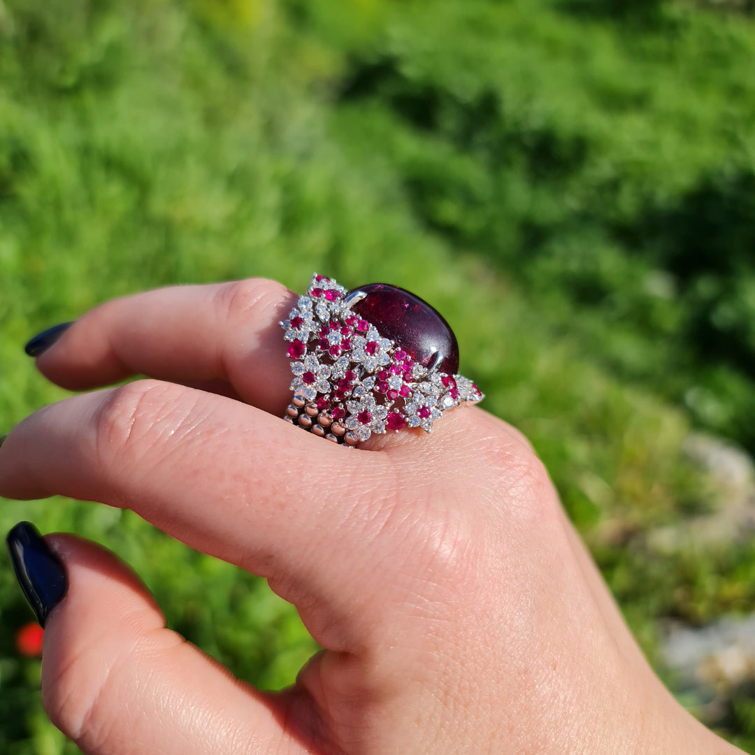 Gaya -  23.52 natural rubellite ring with 2.56 carat natural diamonds and 2.60 carat natural ruby