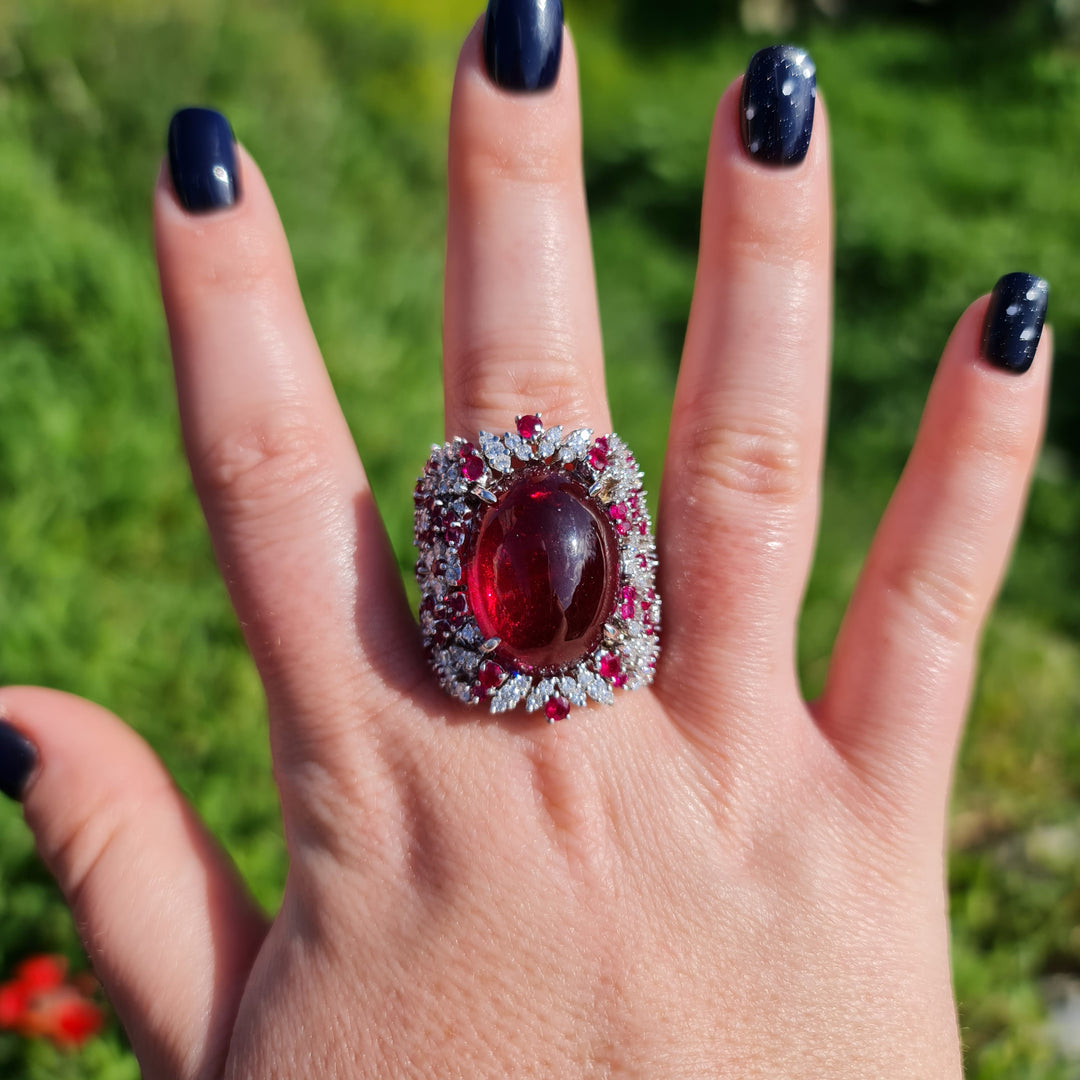 Gaya -  23.52 natural rubellite ring with 2.56 carat natural diamonds and 2.60 carat natural ruby