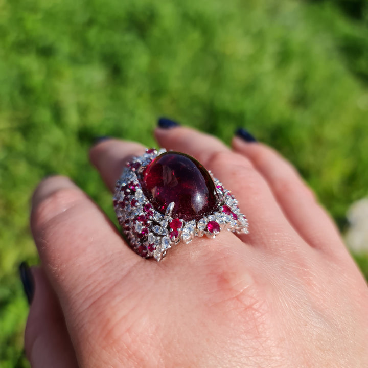 Gaya -  23.52 natural rubellite ring with 2.56 carat natural diamonds and 2.60 carat natural ruby