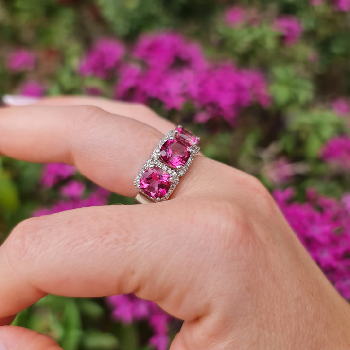 Vera - Natural pink topaz ring with 0.62 carat natural diamonds