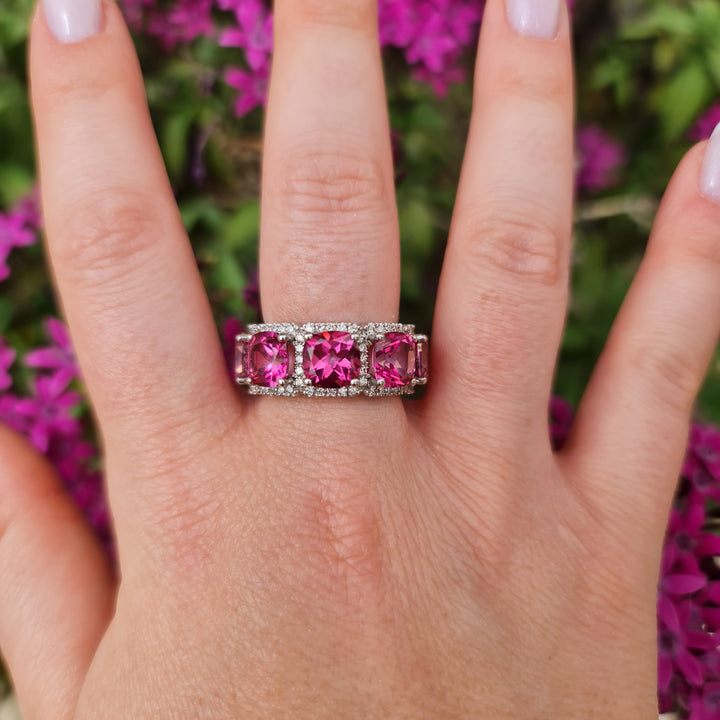 Vera - Natural pink topaz ring with 0.62 carat natural diamonds