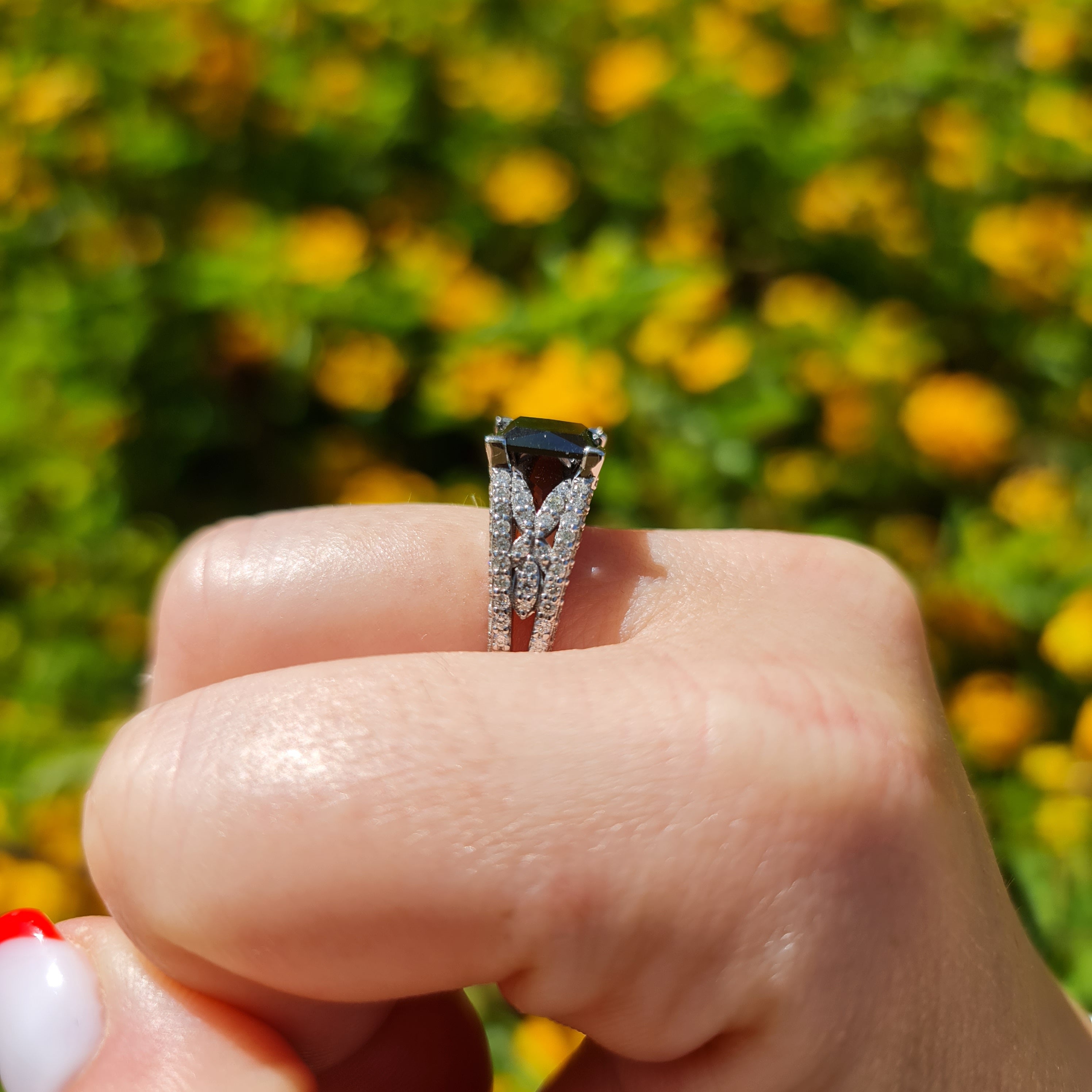 Natural untreated black diamond ring hot sale