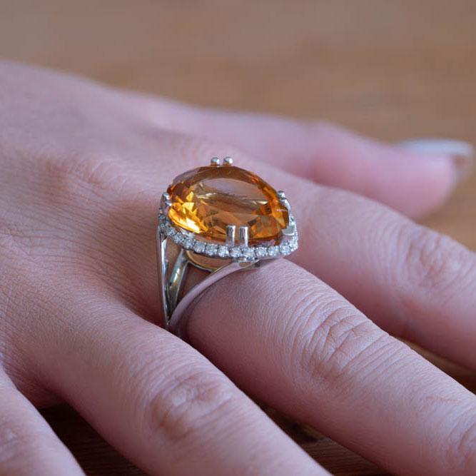 Sylvie 16.88 ct pear natural citrine ring with 0.64 carat natural diamonds