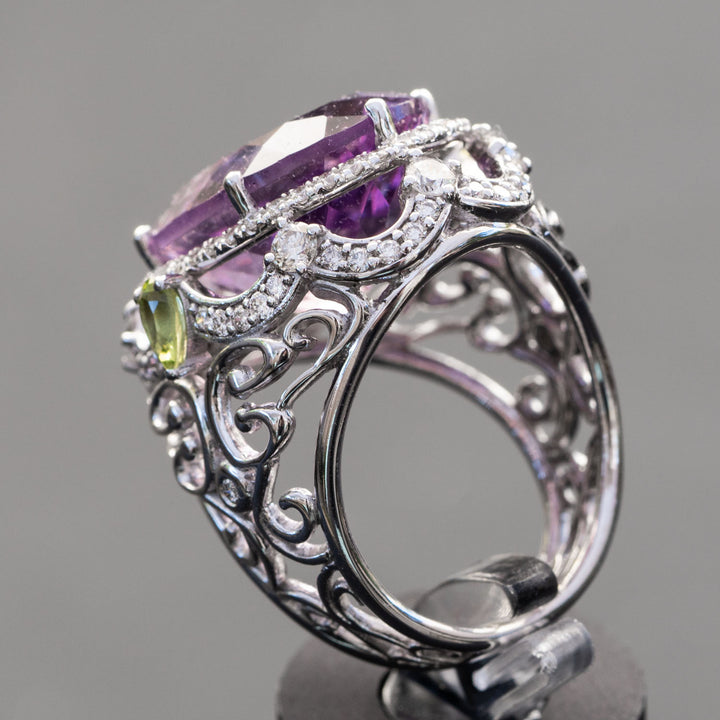 Zoey - 16.00 carat oval amethyst ring with 1.51 carat natural diamonds