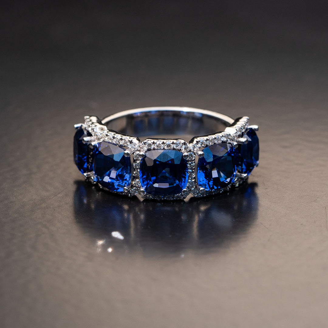 5 stone sapphire diamond ring front picture