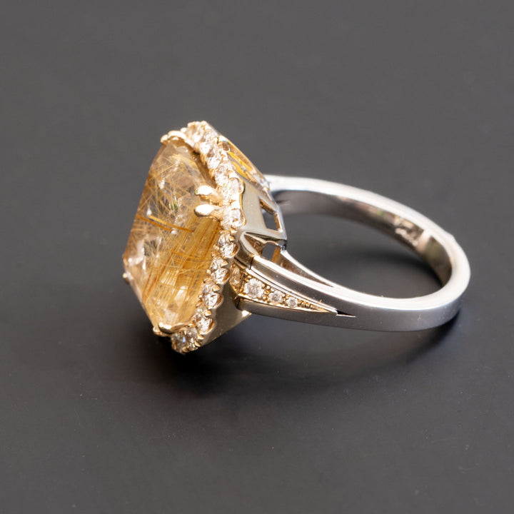 Brigitte - 10.50 carat Rutilated Quartz ring with 1.01 carat natural diamonds