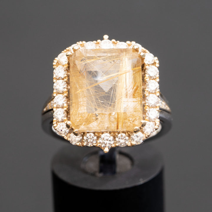 Brigitte - 10.50 carat Rutilated Quartz ring with 1.01 carat natural diamonds