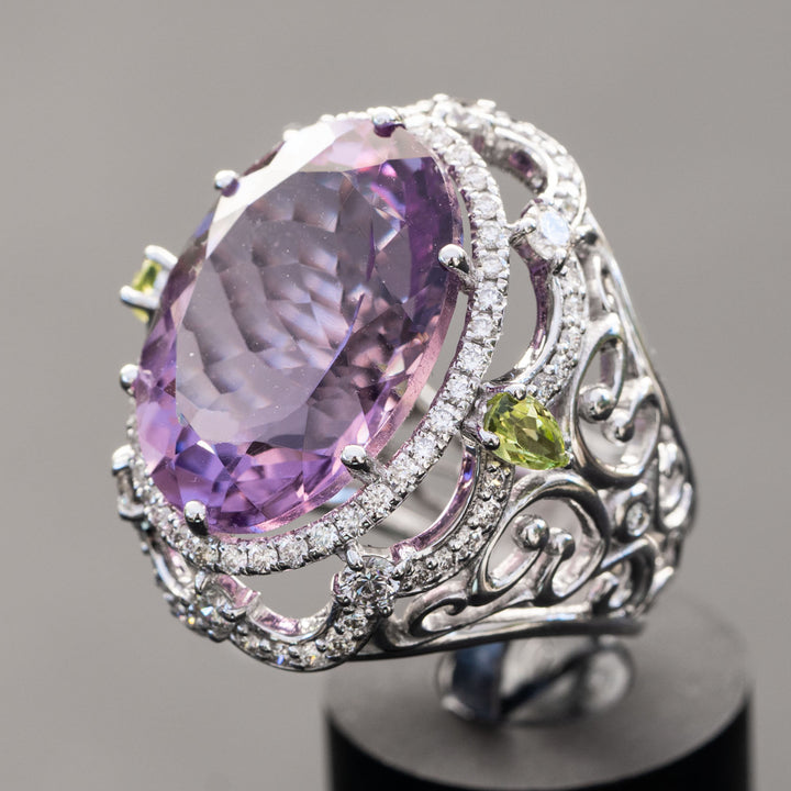 Zoey - 16.00 carat oval amethyst ring with 1.51 carat natural diamonds