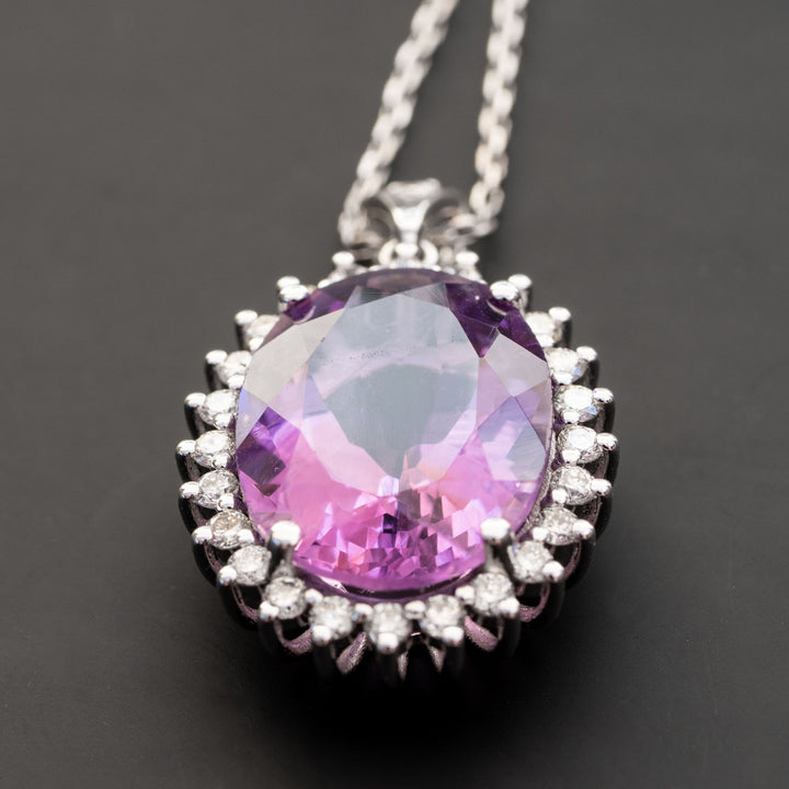 Adelina - 8.00 carat oval amethyst pendant with 0.55 carat natural diamonds