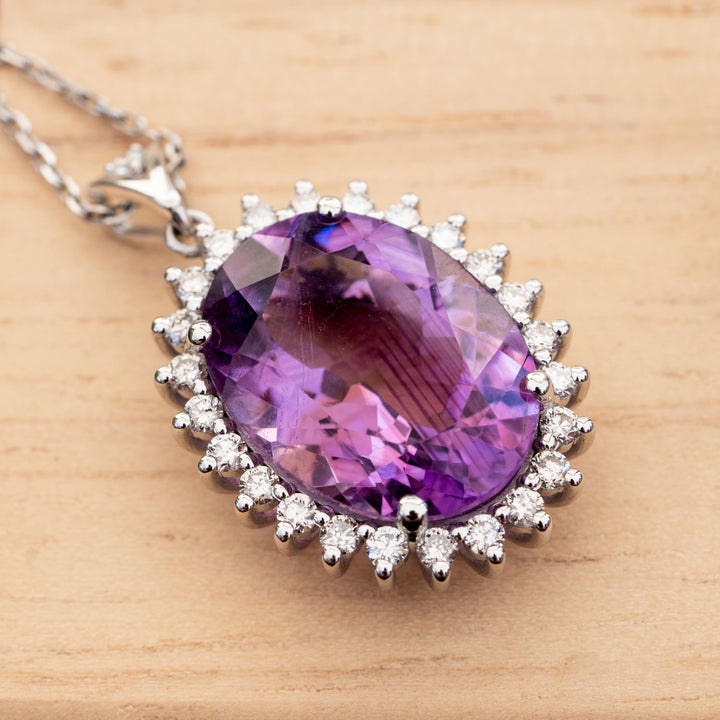 Adelina - 8.00 carat oval amethyst pendant with 0.55 carat natural diamonds