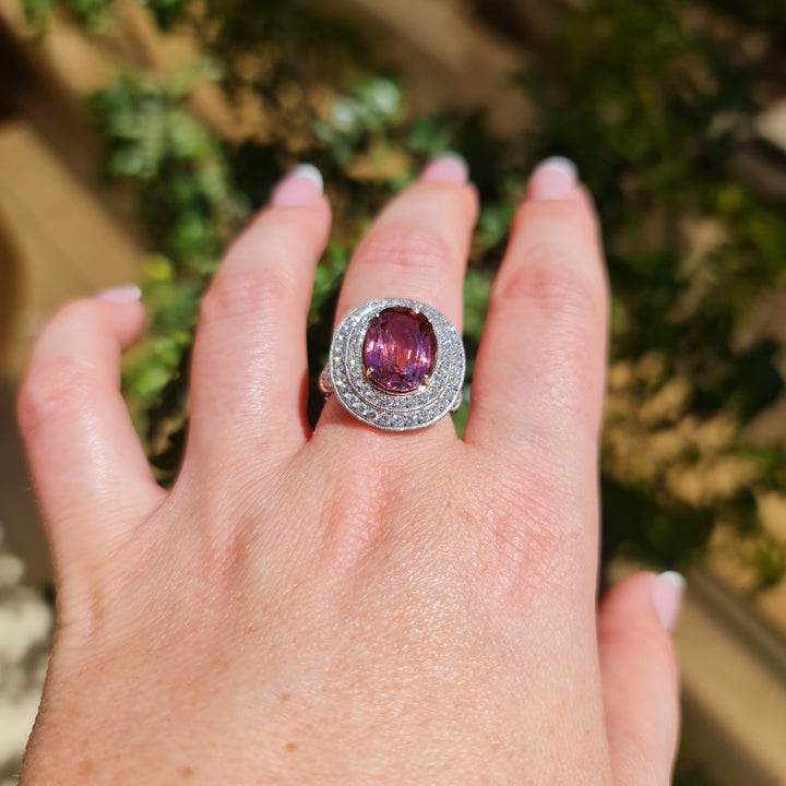 Aine - 5.10 carat natural pink Tourmaline ring with 1.61 carat natural diamonds