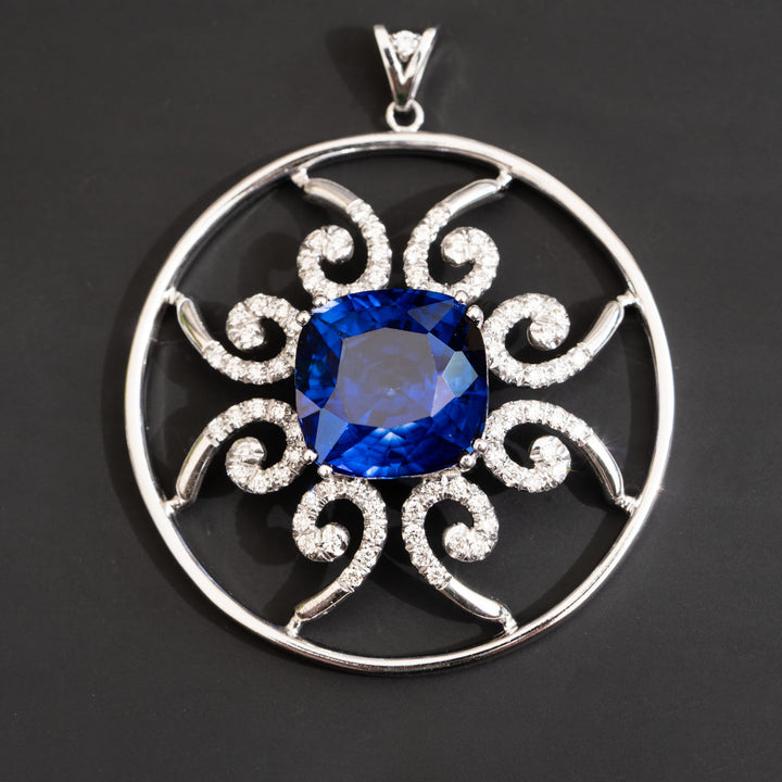 Carmella - 9.87 carat cushion sapphire pendant with 0.50 carat natural diamonds