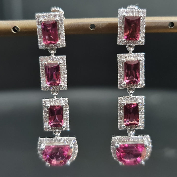 pink tourmaline diamond earrings white gold