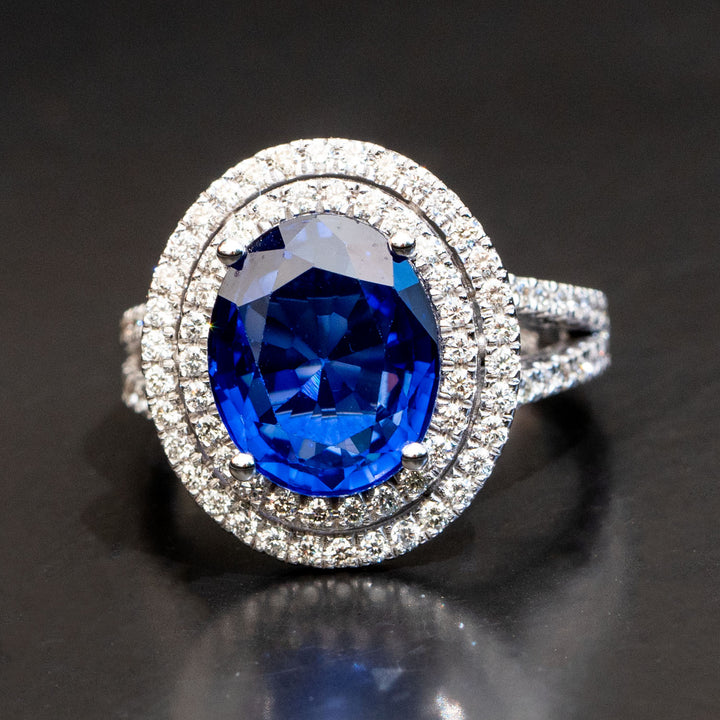 Catherine - 6.00 ct oval sapphire ring with 1.00 carat natural diamonds