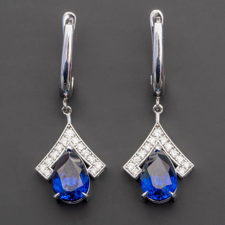 Holly - 7.80 carat pear sapphire earrings with 0.40 carat natural diamonds