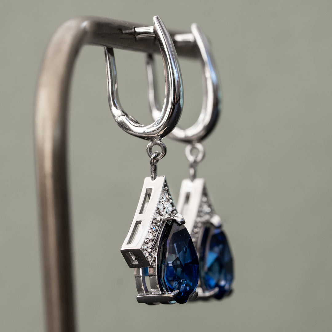 Holly - 7.80 carat pear sapphire earrings with 0.40 carat natural diamonds