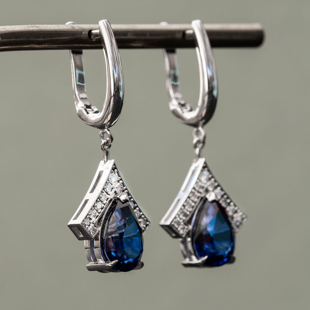 Holly - 7.80 carat pear sapphire earrings with 0.40 carat natural diamonds