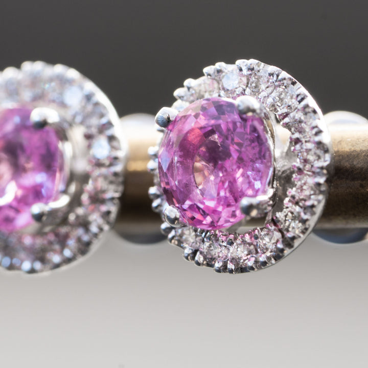 Aida - 1.20 carat round natural pink sapphire earrings with 0.20 carat natural diamonds - 2 IN 1