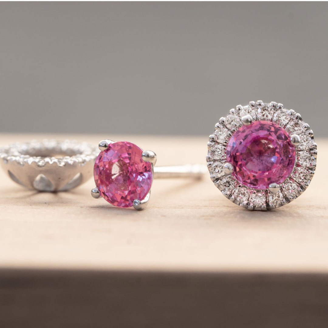 Aida - 1.20 carat round natural pink sapphire earrings with 0.20 carat natural diamonds - 2 IN 1