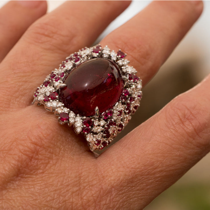 Gaya -  23.52 natural rubellite ring with 2.56 carat natural diamonds and 2.60 carat natural ruby