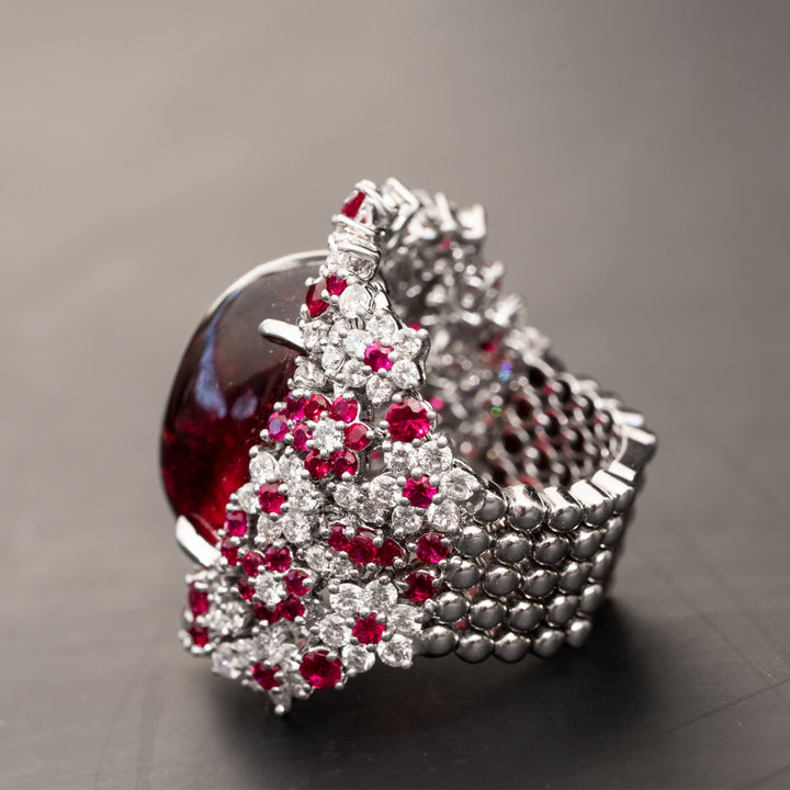 Gaya -  23.52 natural rubellite ring with 2.56 carat natural diamonds and 2.60 carat natural ruby