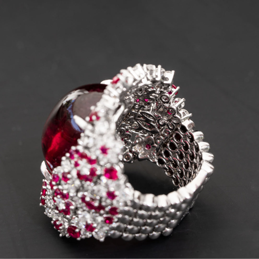 Gaya -  23.52 natural rubellite ring with 2.56 carat natural diamonds and 2.60 carat natural ruby