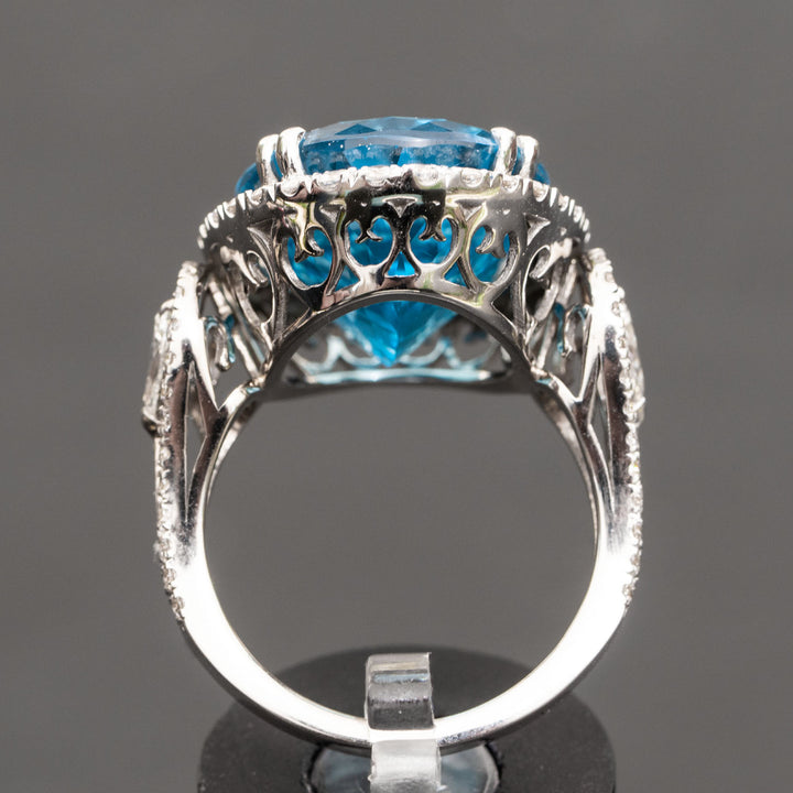 Carly - 22.00 carat natural swiss blue topaz ring with 1.74 carat diamonds