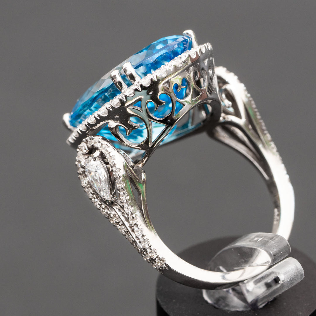 Carly - 22.00 carat natural swiss blue topaz ring with 1.74 carat diamonds