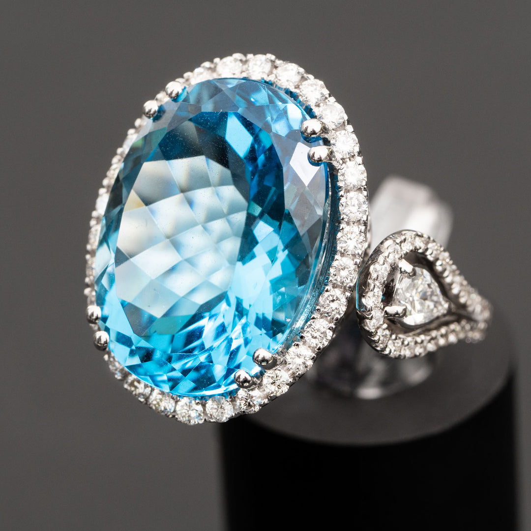 Carly - 22.00 carat natural swiss blue topaz ring with 1.74 carat diamonds