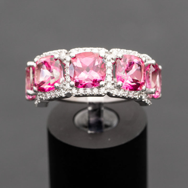 Vera - Natural pink topaz ring with 0.62 carat natural diamonds