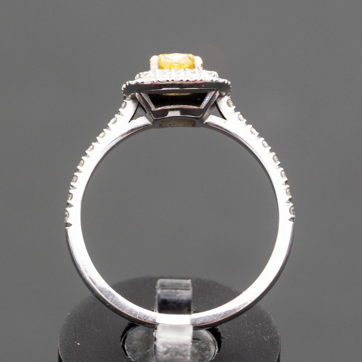 Lucile - GIA certificate - 0.68 carat fancy deep yellow VVS1 natural diamond with 0.46 D-F/VS natural white diamonds