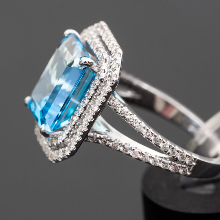 Valentine - 6.00 carat natural blue emerald topaz ring with 1.08 carat natural diamonds