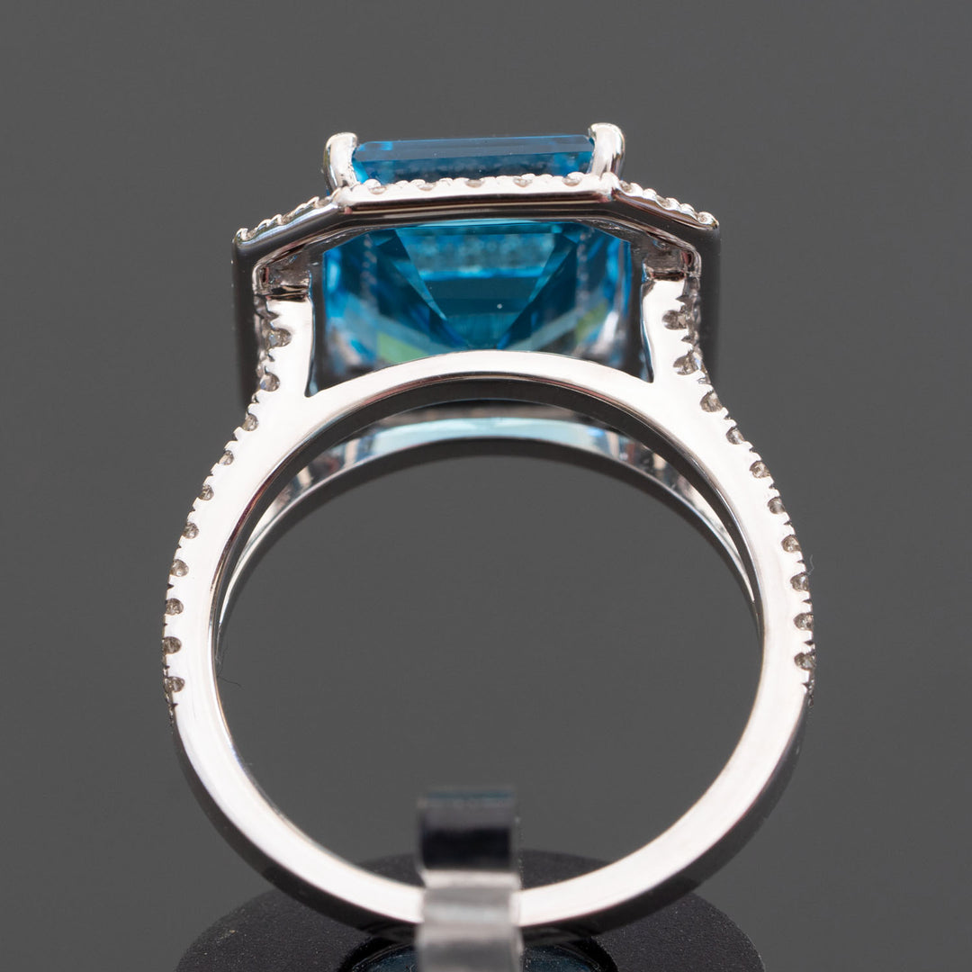 Valentine - 6.00 carat natural blue emerald topaz ring with 1.08 carat natural diamonds