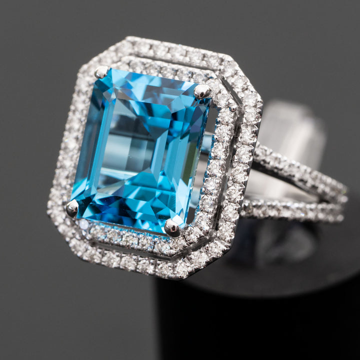 Valentine - 6.00 carat natural blue emerald topaz ring with 1.08 carat natural diamonds