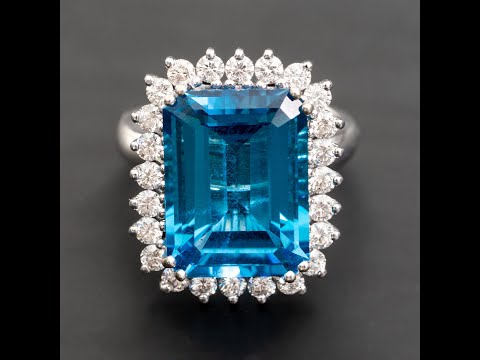 Andrea - 13.00 carat natural swiss blue topaz ring with 1.20 carat diamonds