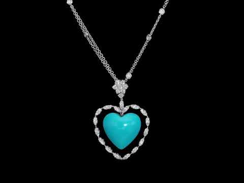 Gisele - 6.00 carat heart Turquoise pendant with 2.45 carat natural diamond D- F / VS