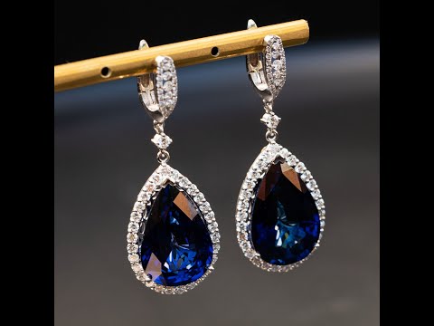 Andrea - 24.00 carat pear sapphire earrings with 1.31 carat natural diamonds