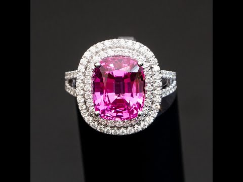 Clementine - 6.50 carat cushion pink sapphire ring with 1.08 carat natural diamonds