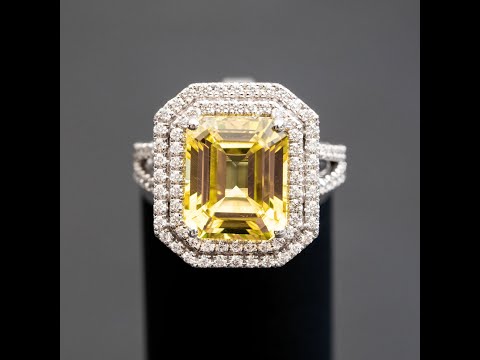 Abrielle - 8.00 carat emerald yellow sapphire ring with 1.29 carat natural diamonds